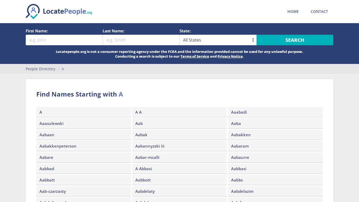 Find Names Starting with A - Search Public Records for ... - LocatePeople